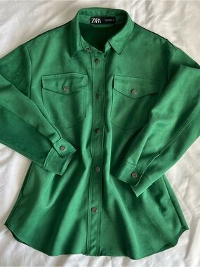 Zara Green Suede Button Down Shirt/Jacket
